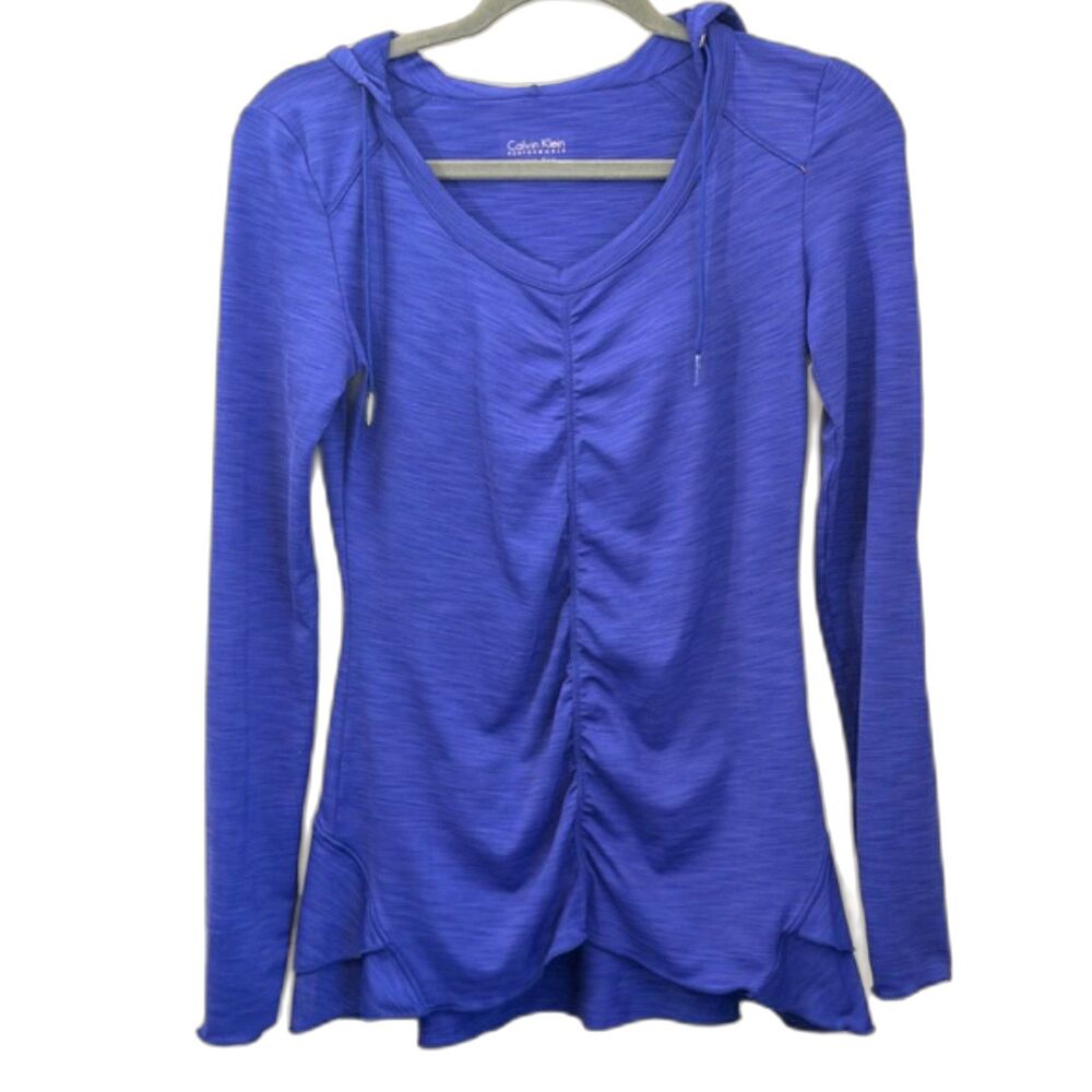 Calvin Klein Performance Blue Hoodie Top Quick Dry Long Sleeve Size XS